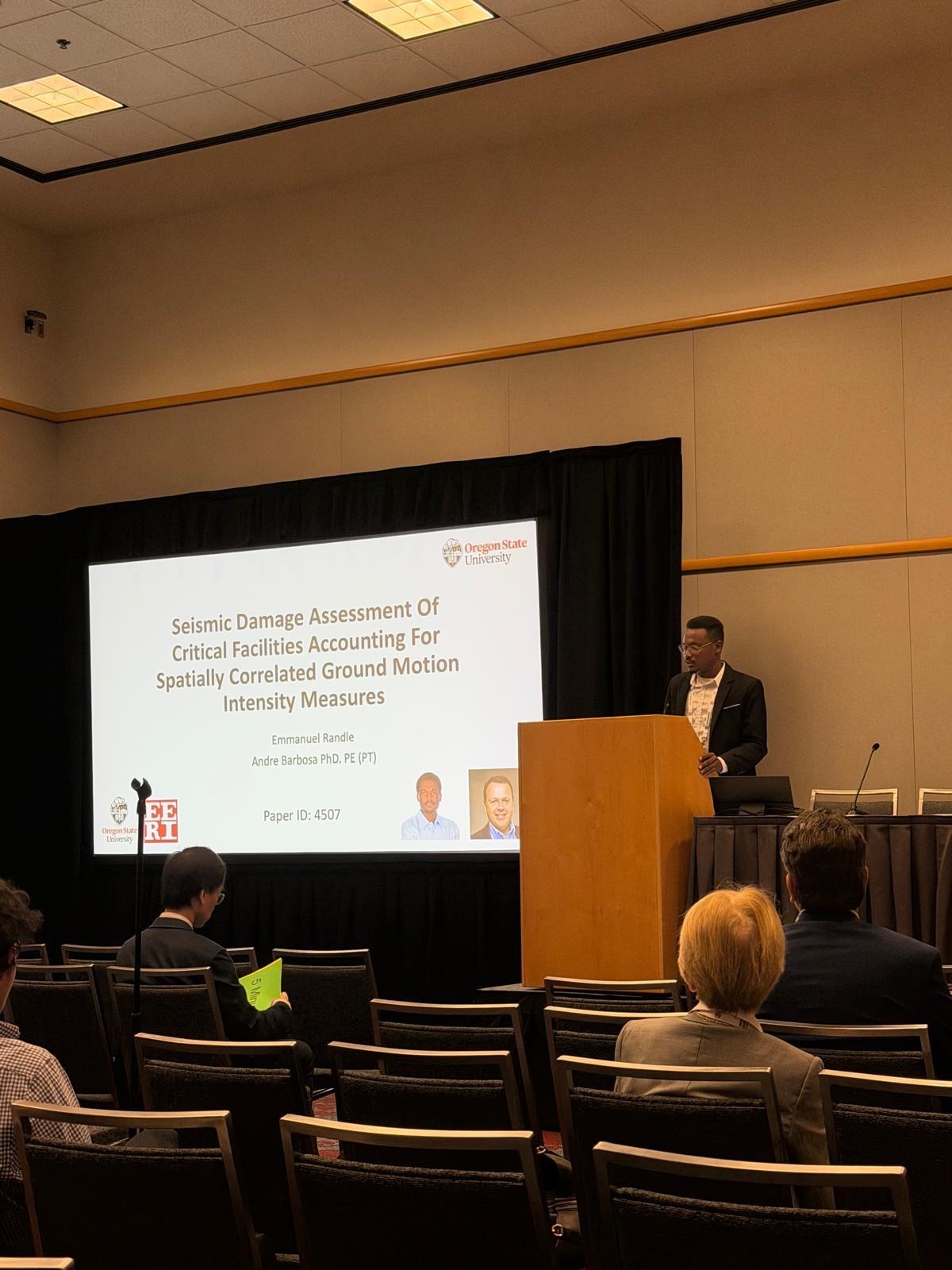 Emmanuel Randle presenting at the 13th National Conference on Earthquake Engineering
